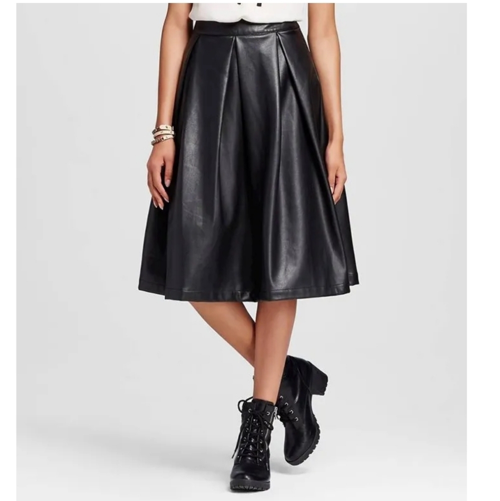 Who What Wear Faux Leather Birdcage A-line Midi Skirt Size 2